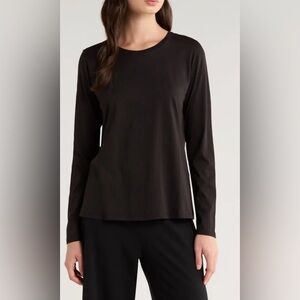 Eileen Fisher Elegant Black Long Sleeve Stretchy Flowy Tee XS